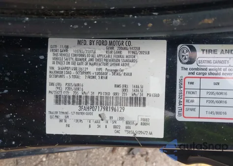 2009 Ford Fusion Se from USA, damaged, VIN 3FAHP07179R196129